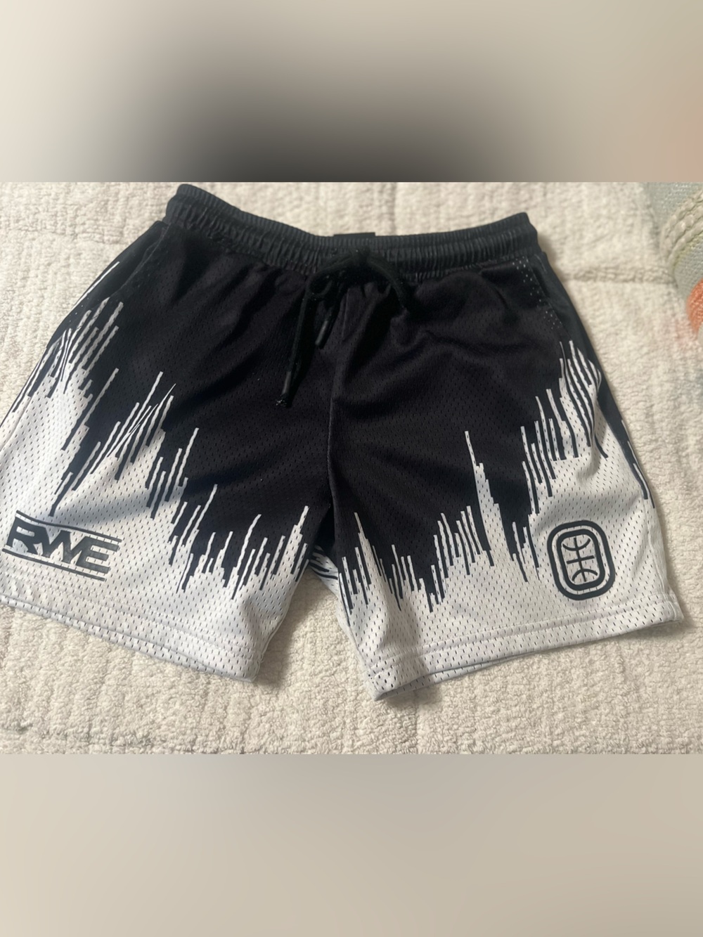 Boys Black & White Graphic Athletic Shorts